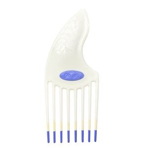Vintage GOODY Hair PICK Lift Comb Tease WHITE w/ BLUE TIPS 80s 90s Curved Handle